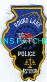 ILLINOIS,ROUND LAKE POLICE HAT PATCH 1 STATE SHAPED_wm